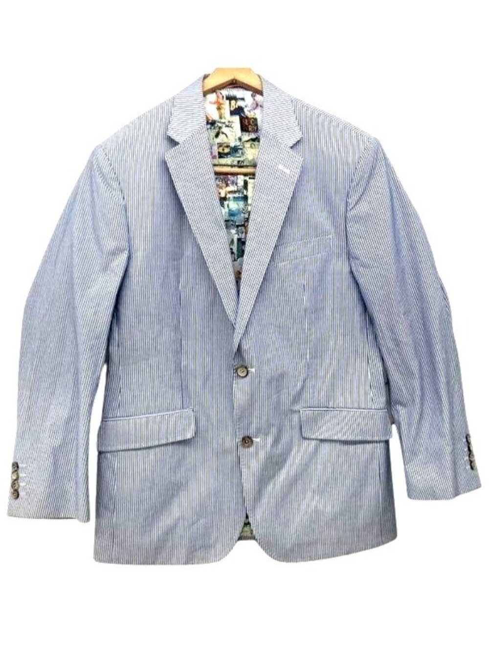 Robert Graham Mens Seersucker Blazer With Colorful Lining Size 40